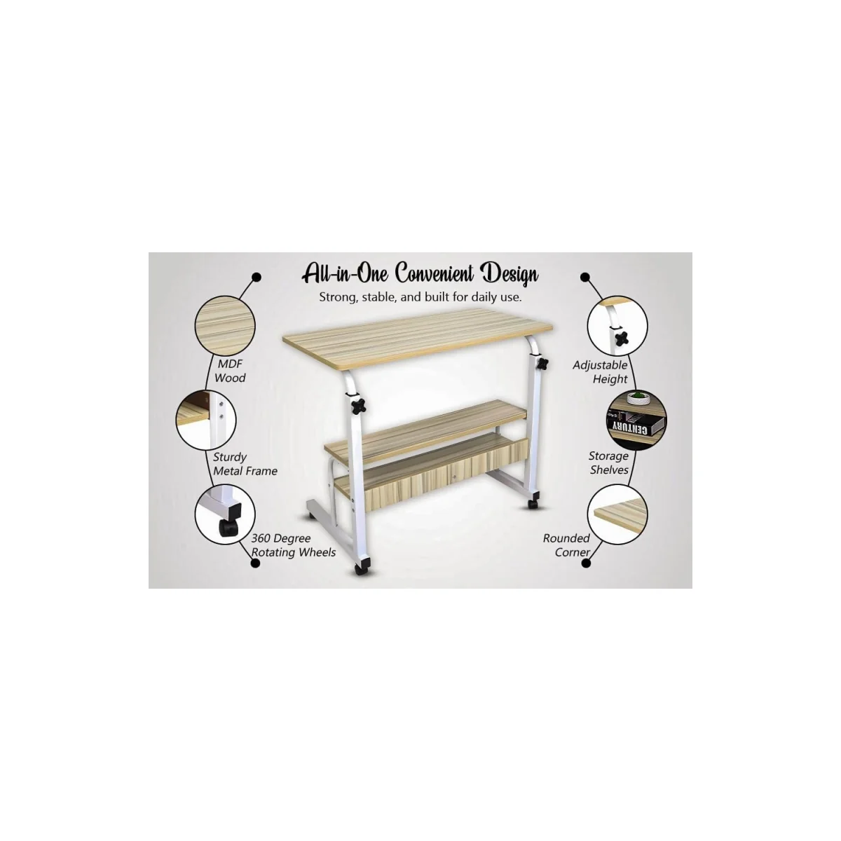 Portable Rolling Bedside Laptop Tray Table – image 6