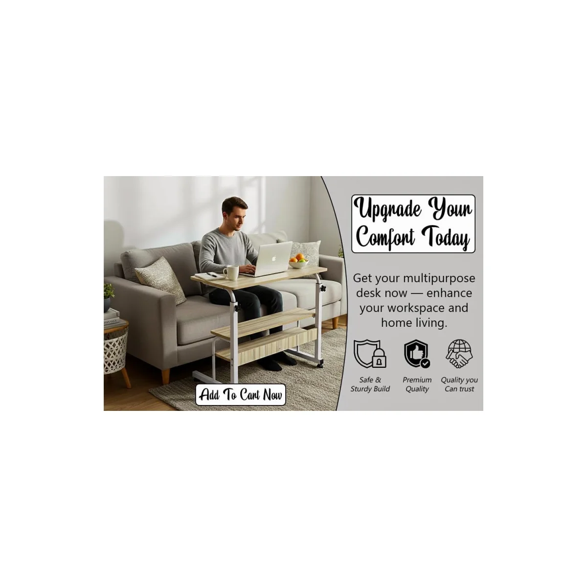 Portable Rolling Bedside Laptop Tray Table – image 9
