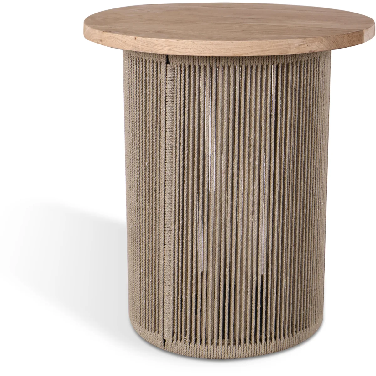 Round Rope Design Side Table with Solid Oak Wood Top - Natural – image 3