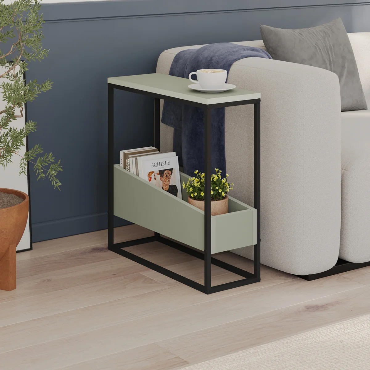 Decortie Lido End Table with Angled Open Storage - Ash Green – image 3