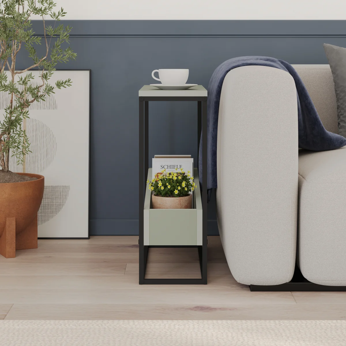 Decortie Lido End Table with Angled Open Storage - Ash Green – image 5