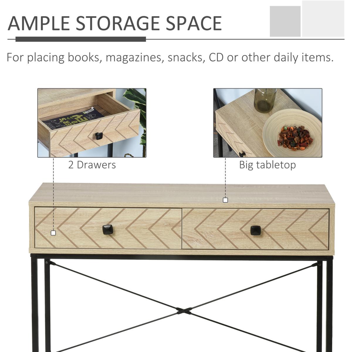 Embossed Arrow Side Table with 2 Drawers - Brown – image 3