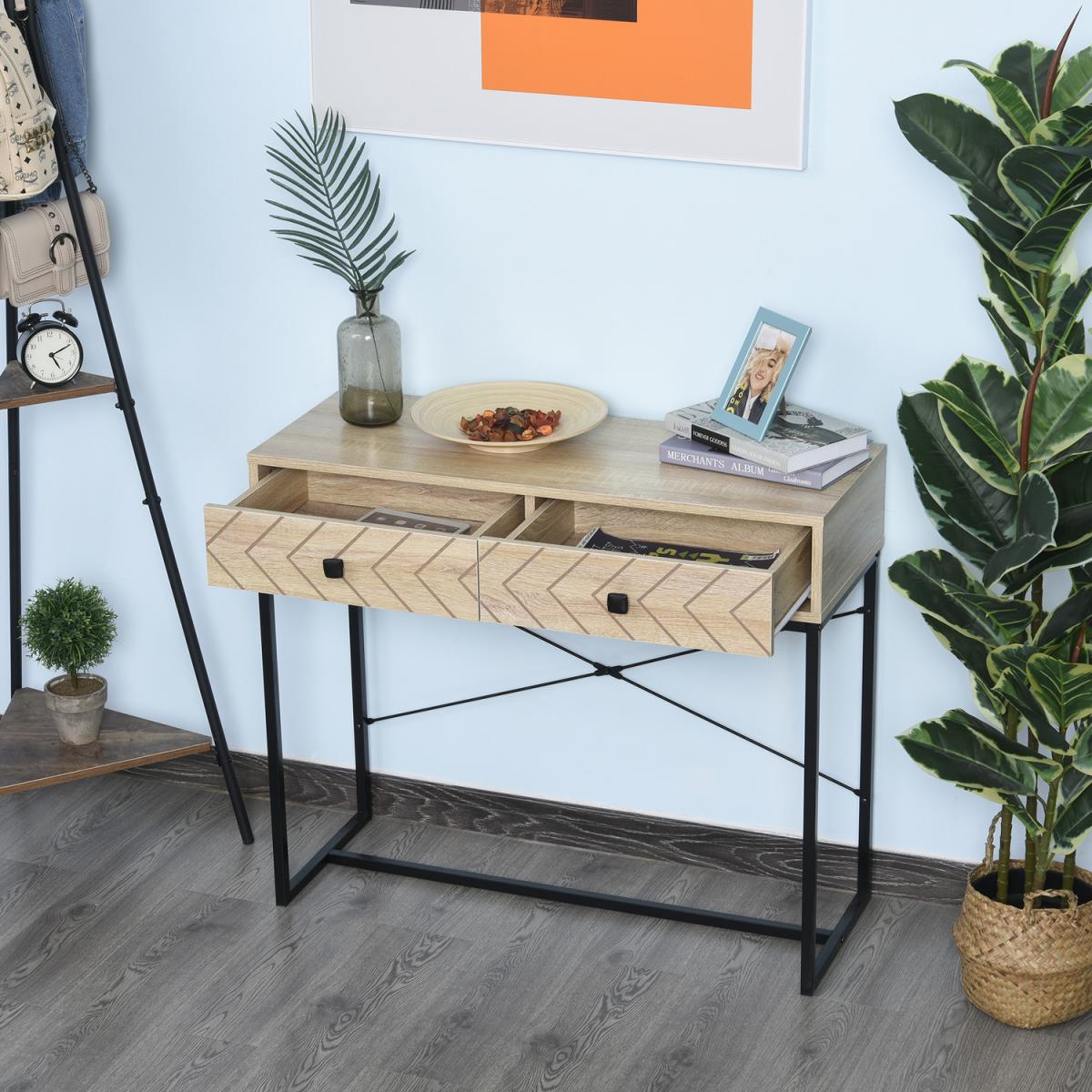 Embossed Arrow Side Table with 2 Drawers - Brown – image 8