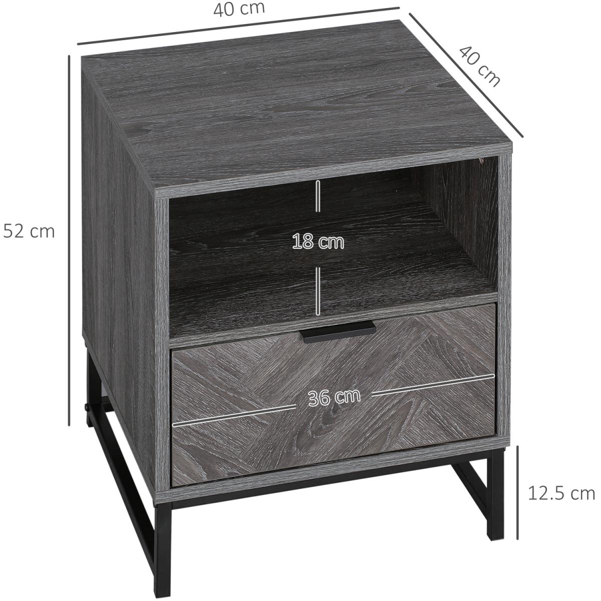 Bedside Table with Drawer and Shelf, Side End Table with Steel Legs - Grey – image 2