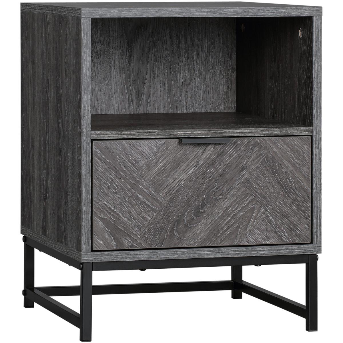 Bedside Table with Drawer and Shelf, Side End Table with Steel Legs - Grey – image 6