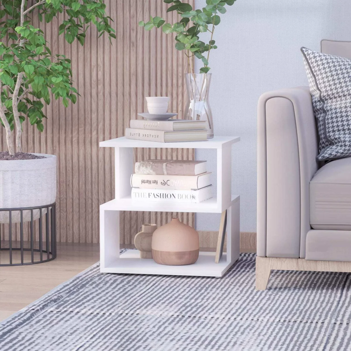 Masevi White Square Side Table with 2-Tier Storage – image 3