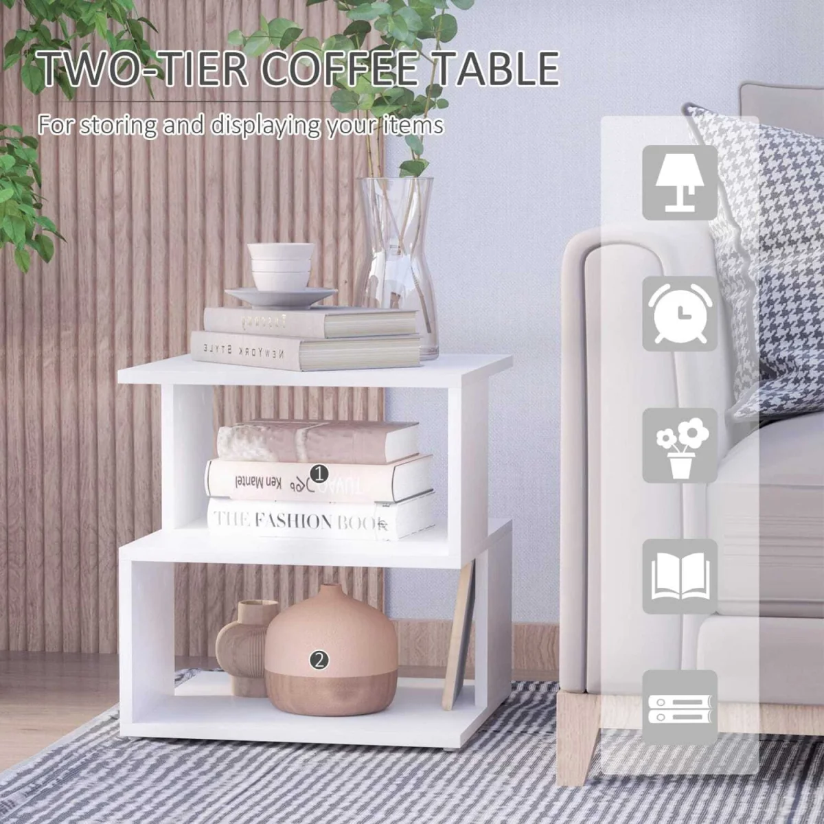 Masevi White Square Side Table with 2-Tier Storage – image 6