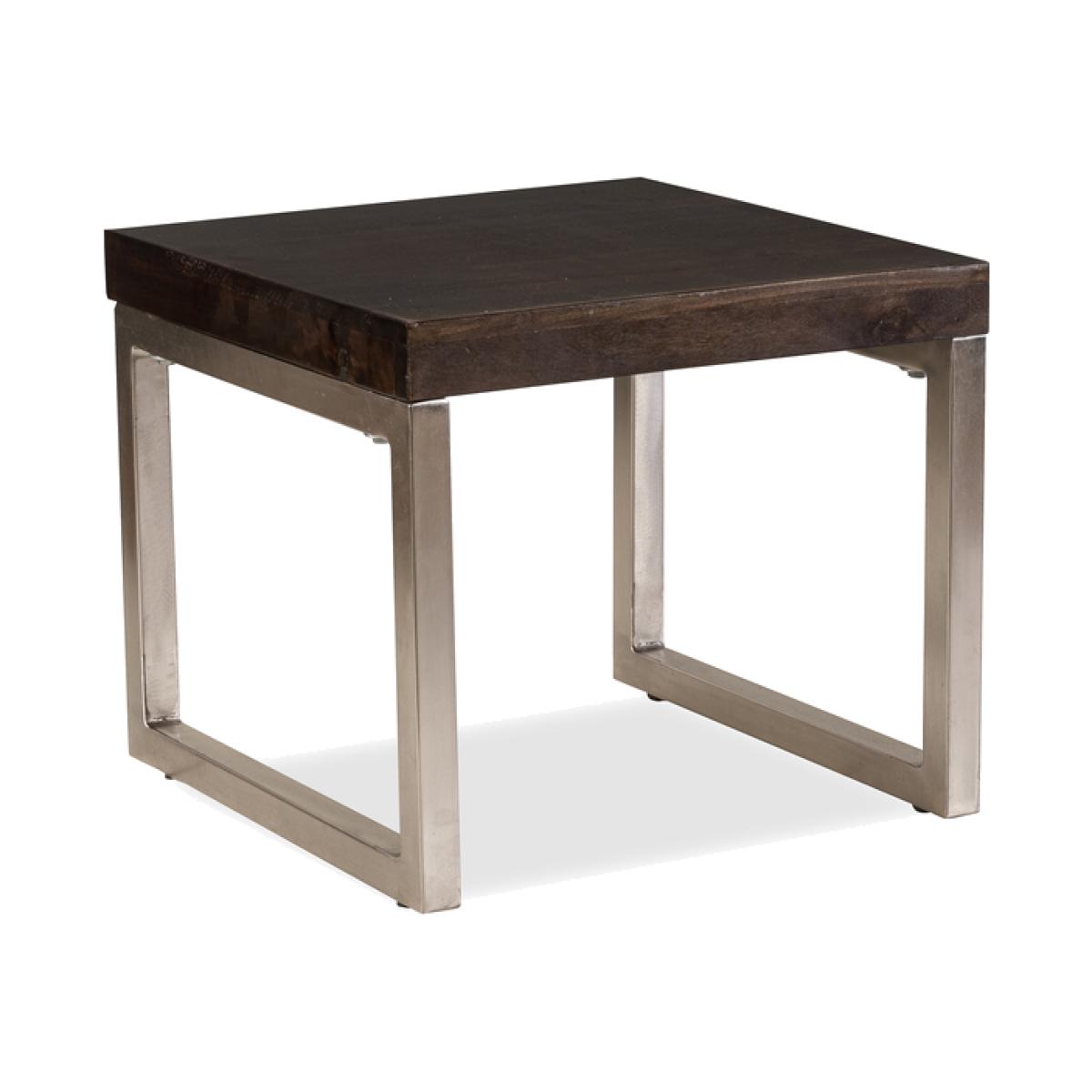 Kinsley Solid Mango Wood Walnut Shade Chrome Metal Leg Side Table - Walnut