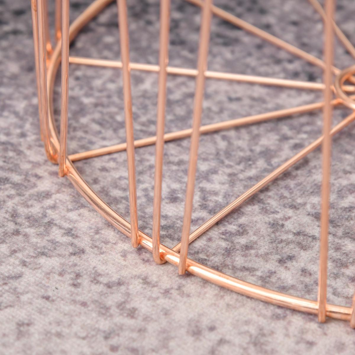 Set Of 2 Elegant Webbed Side Tables with Metal Frame Storage - Rose Gold & Natural Wood – image 6