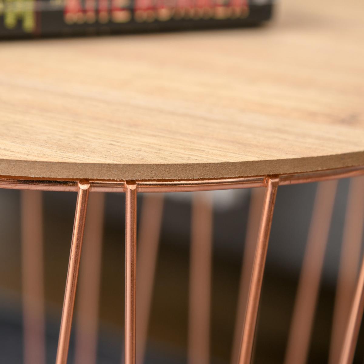 Set Of 2 Elegant Webbed Side Tables with Metal Frame Storage - Rose Gold & Natural Wood – image 8