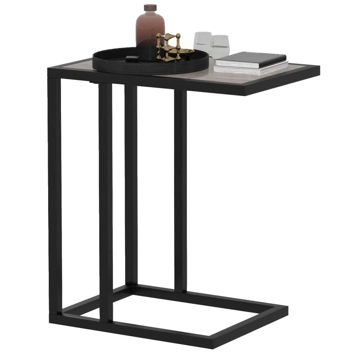 Nonili Metal and Wooden Grey Side Table with Marble Effect Top – image 3
