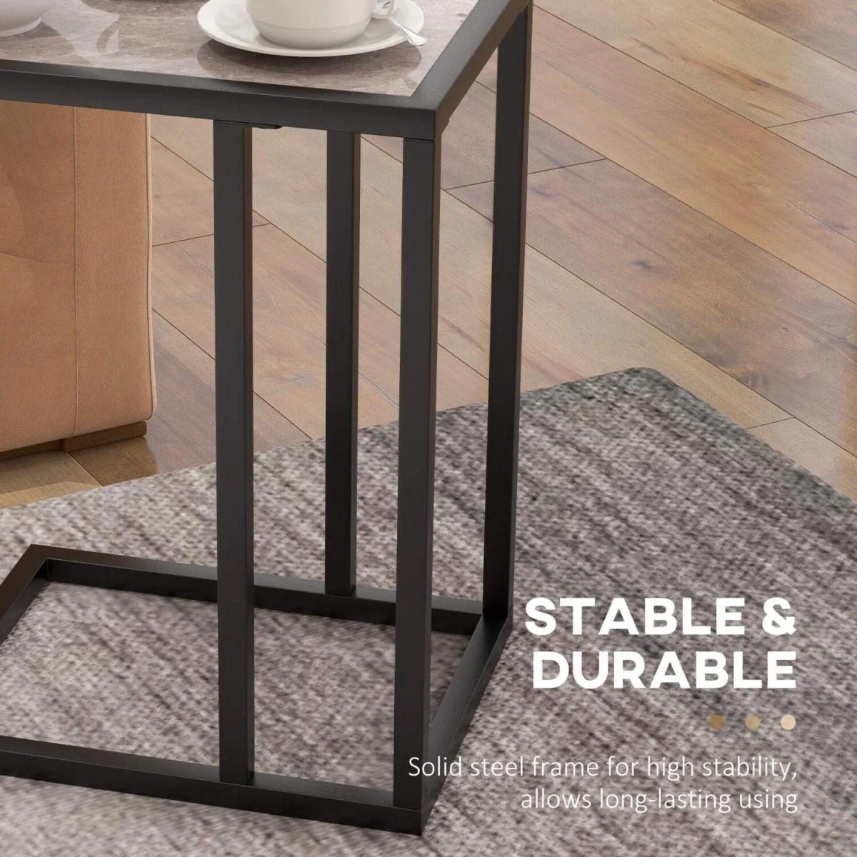 Nonili Metal and Wooden Grey Side Table with Marble Effect Top – image 7