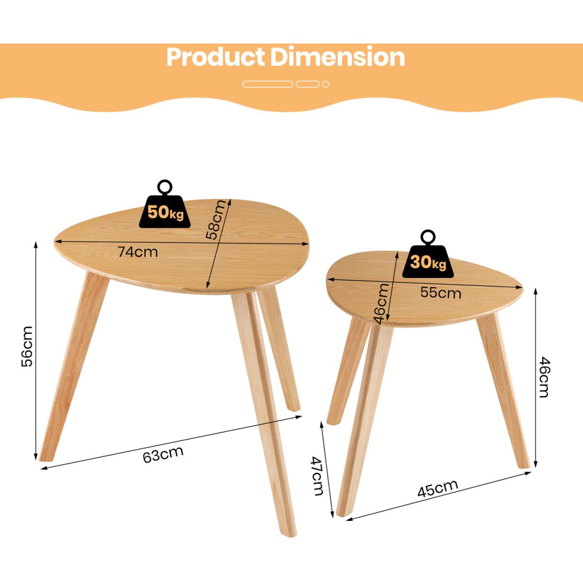 Costway 2-Piece Nesting End Table Set-Natural - Natural – image 3