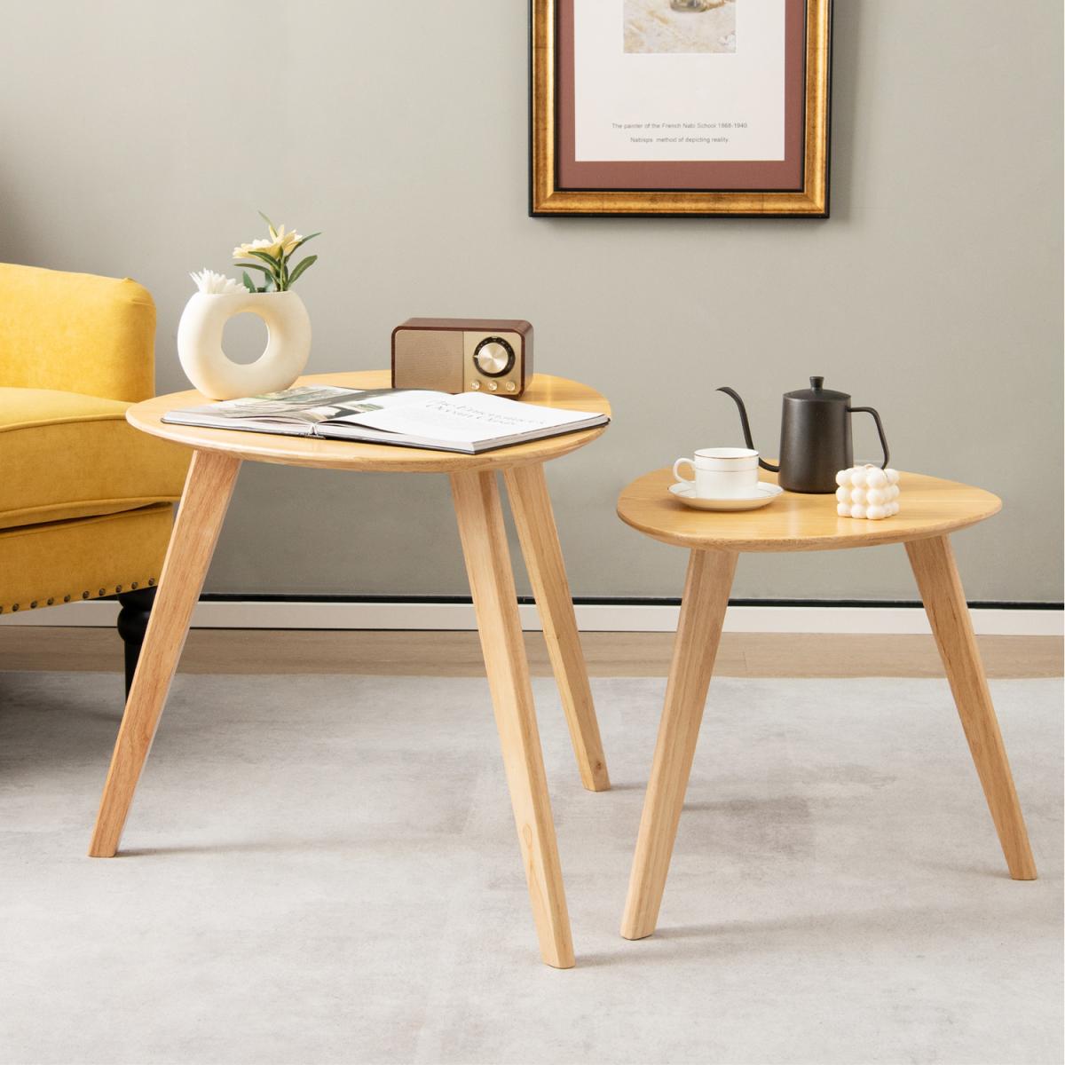 Costway 2-Piece Nesting End Table Set-Natural - Natural – image 4