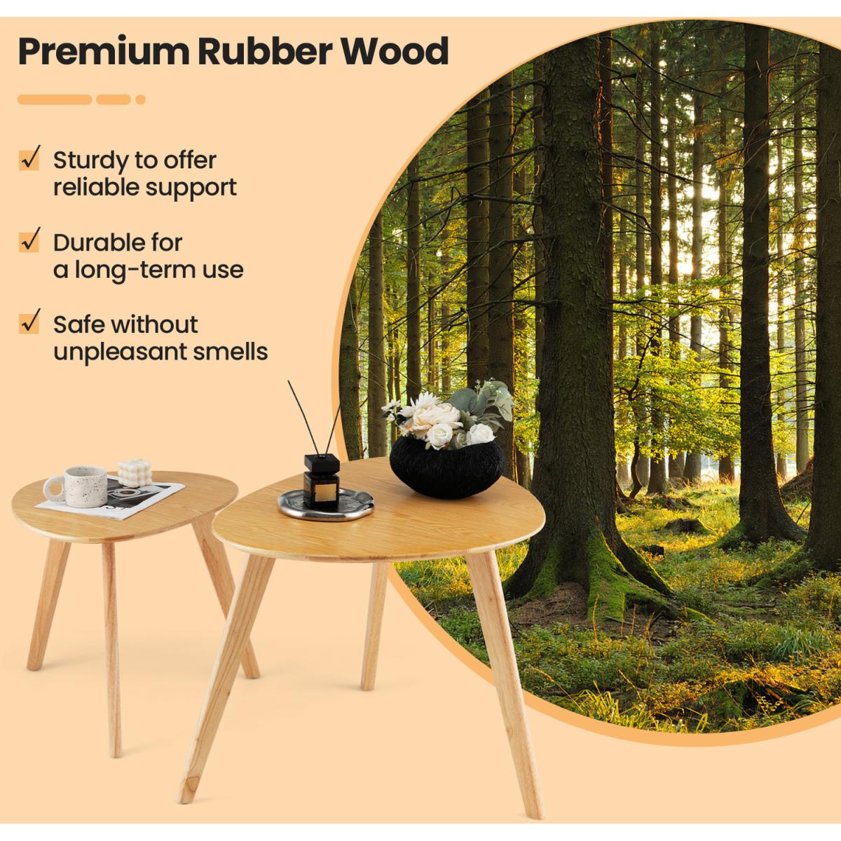 Costway 2-Piece Nesting End Table Set-Natural - Natural – image 5