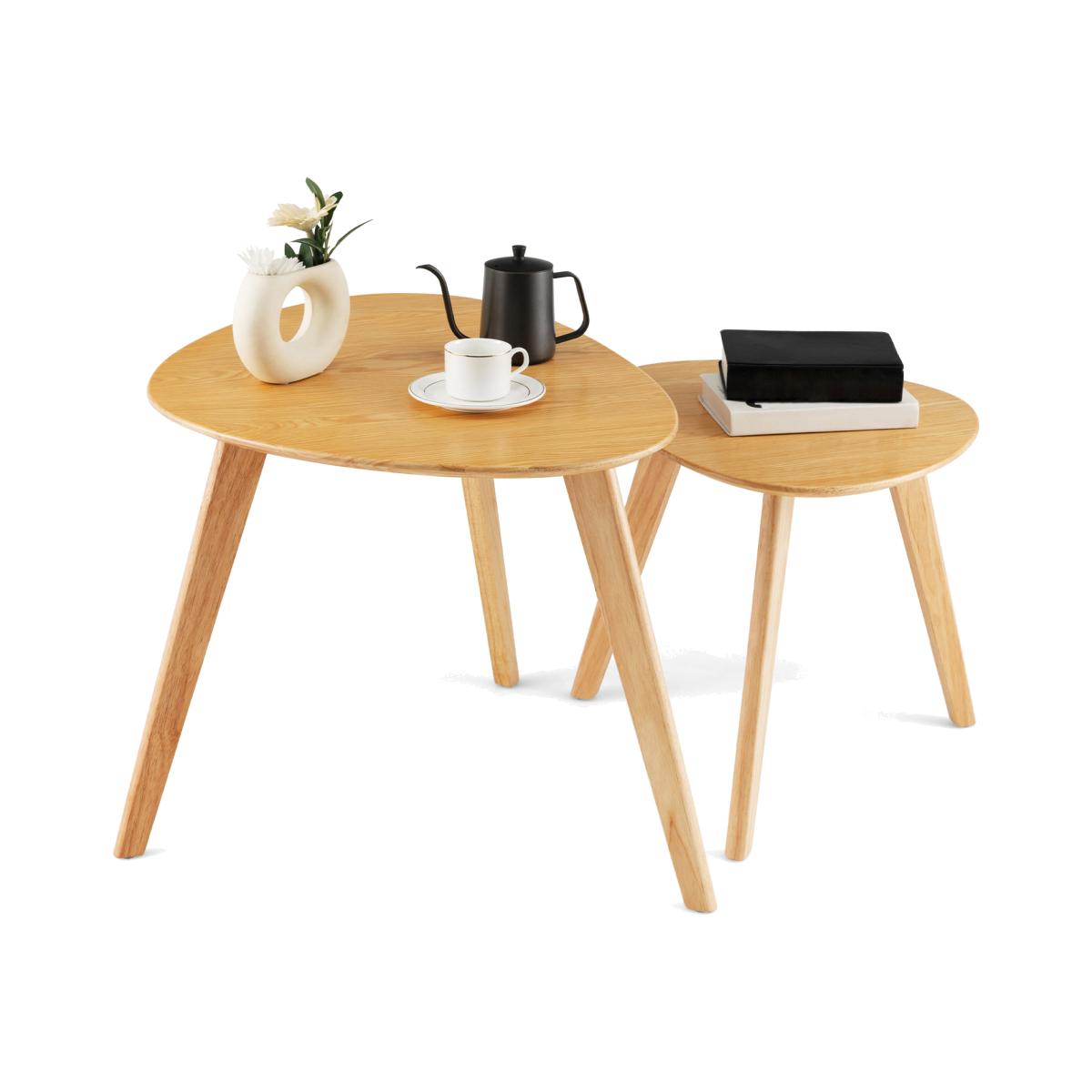 Costway 2-Piece Nesting End Table Set-Natural - Natural – image 1