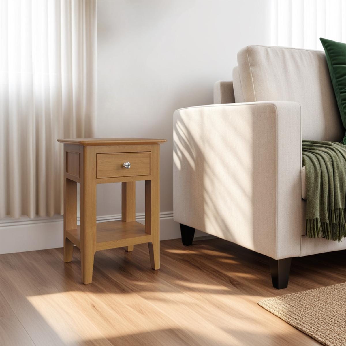FWStyle Solid Natural Oak Side Lamp Table Ready Assembled - Natural Oak