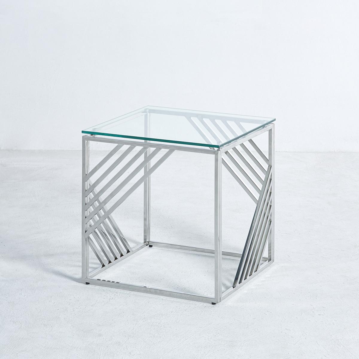 Luxury Tempered Glass Top End Side Table  - Silver – image 3