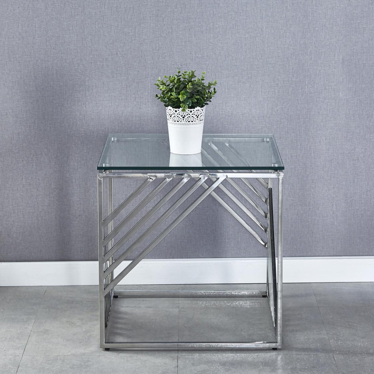 Luxury Tempered Glass Top End Side Table  - Silver – image 5
