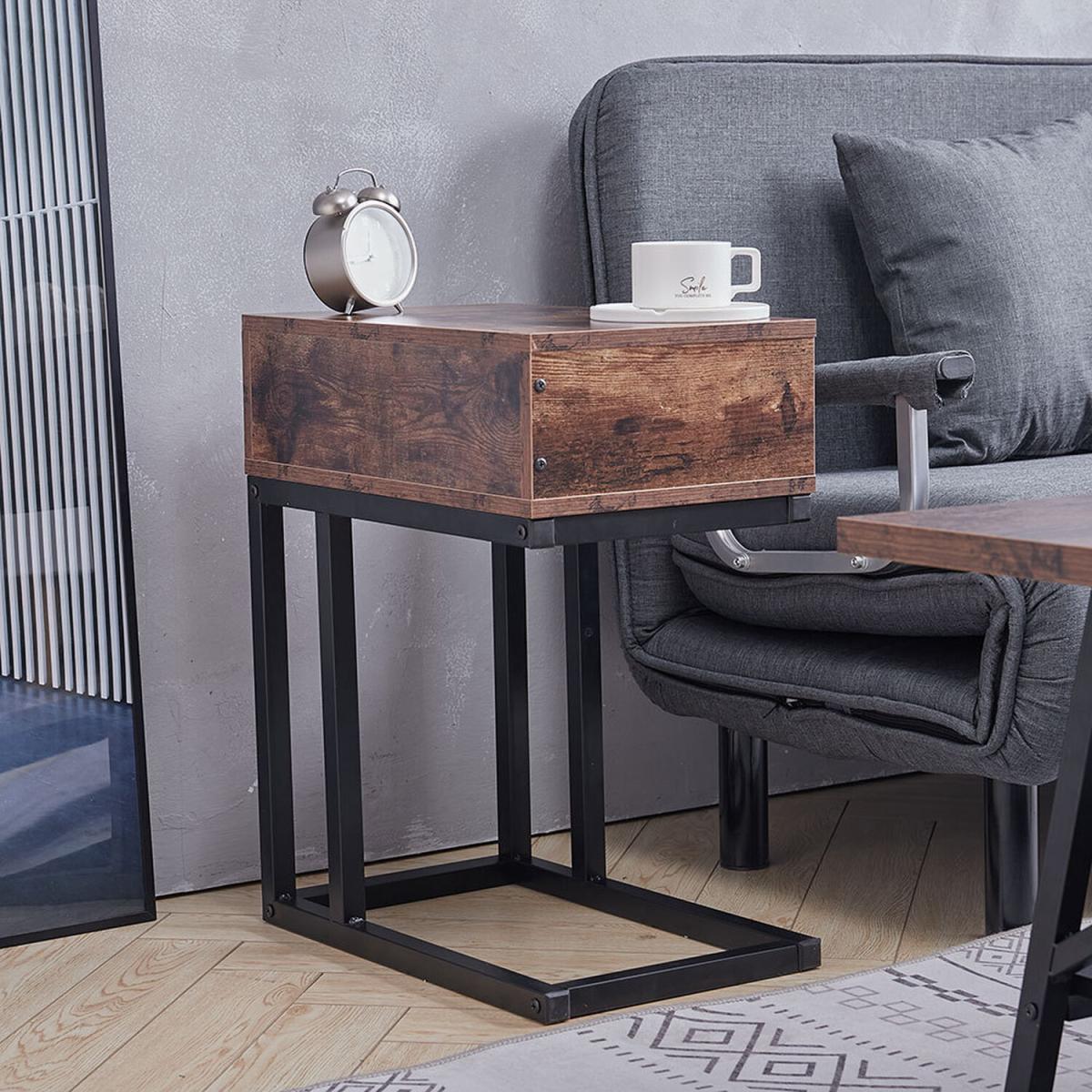 Retro Industrial Style End Side Tea Coffee Table - Brown – image 2