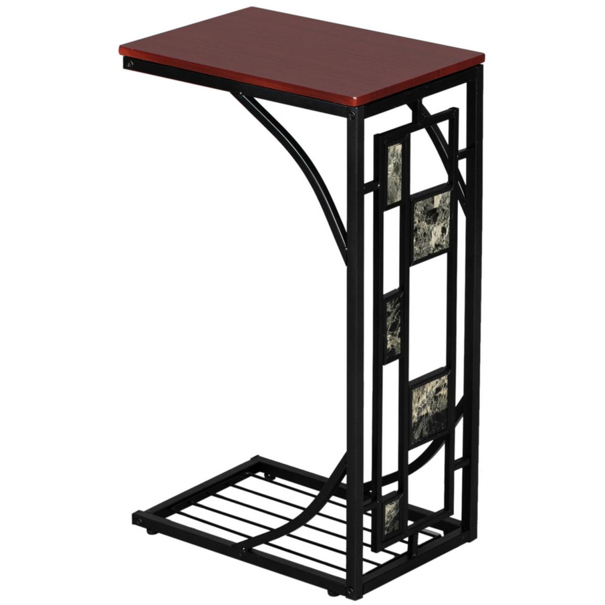 Iron C-Shaped Sofa End Side Table - Brown / Stone Style – image 3