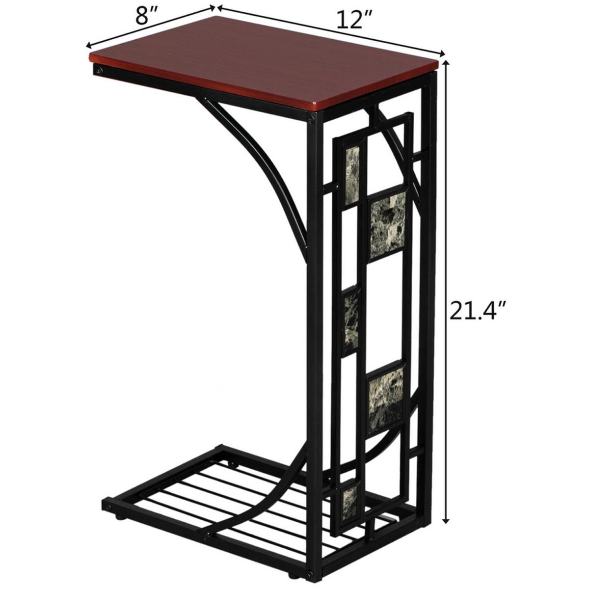 Iron C-Shaped Sofa End Side Table - Brown / Stone Style – image 4