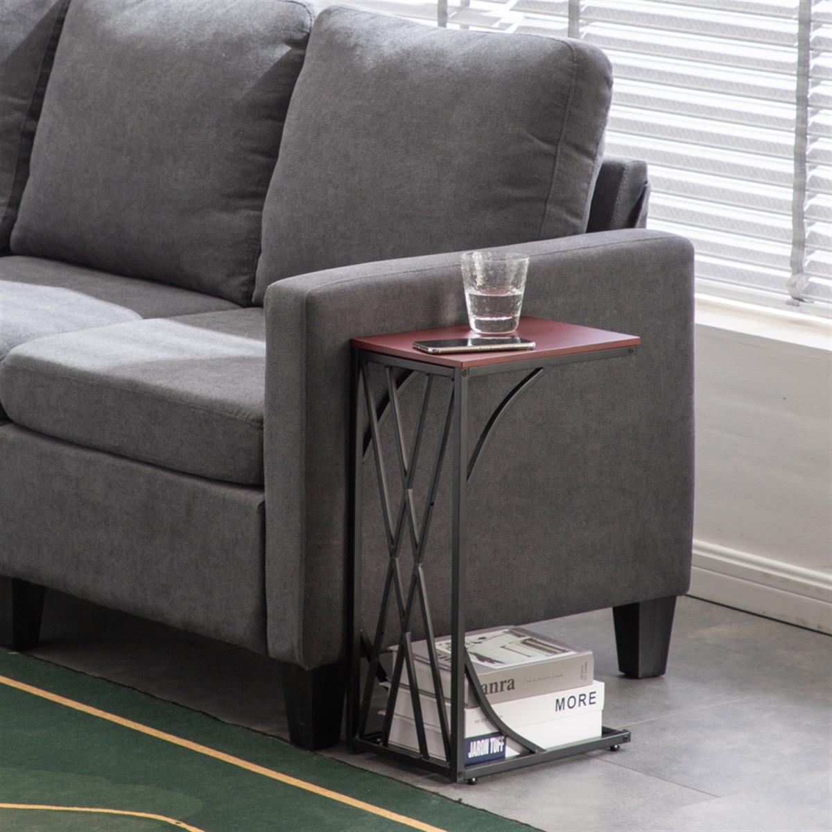 Iron C-Shaped Sofa End Side Table - Brown / Stone Style – image 8