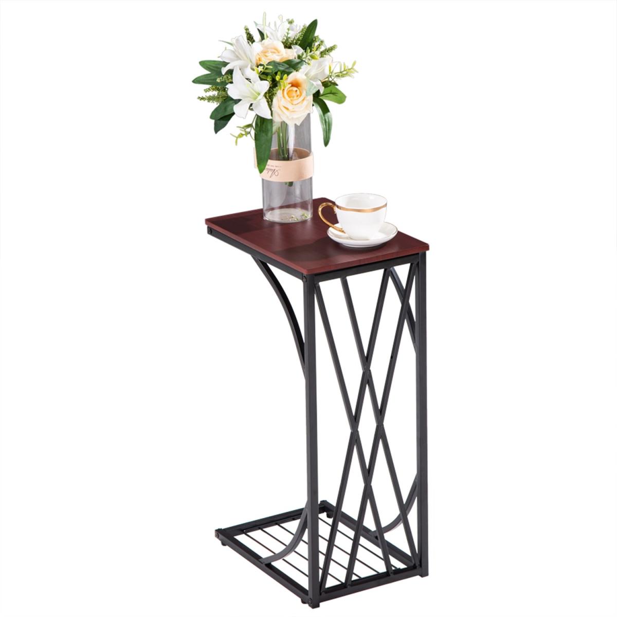 Iron C-Shaped Sofa End Side Table - Brown / Stone Style – image 9