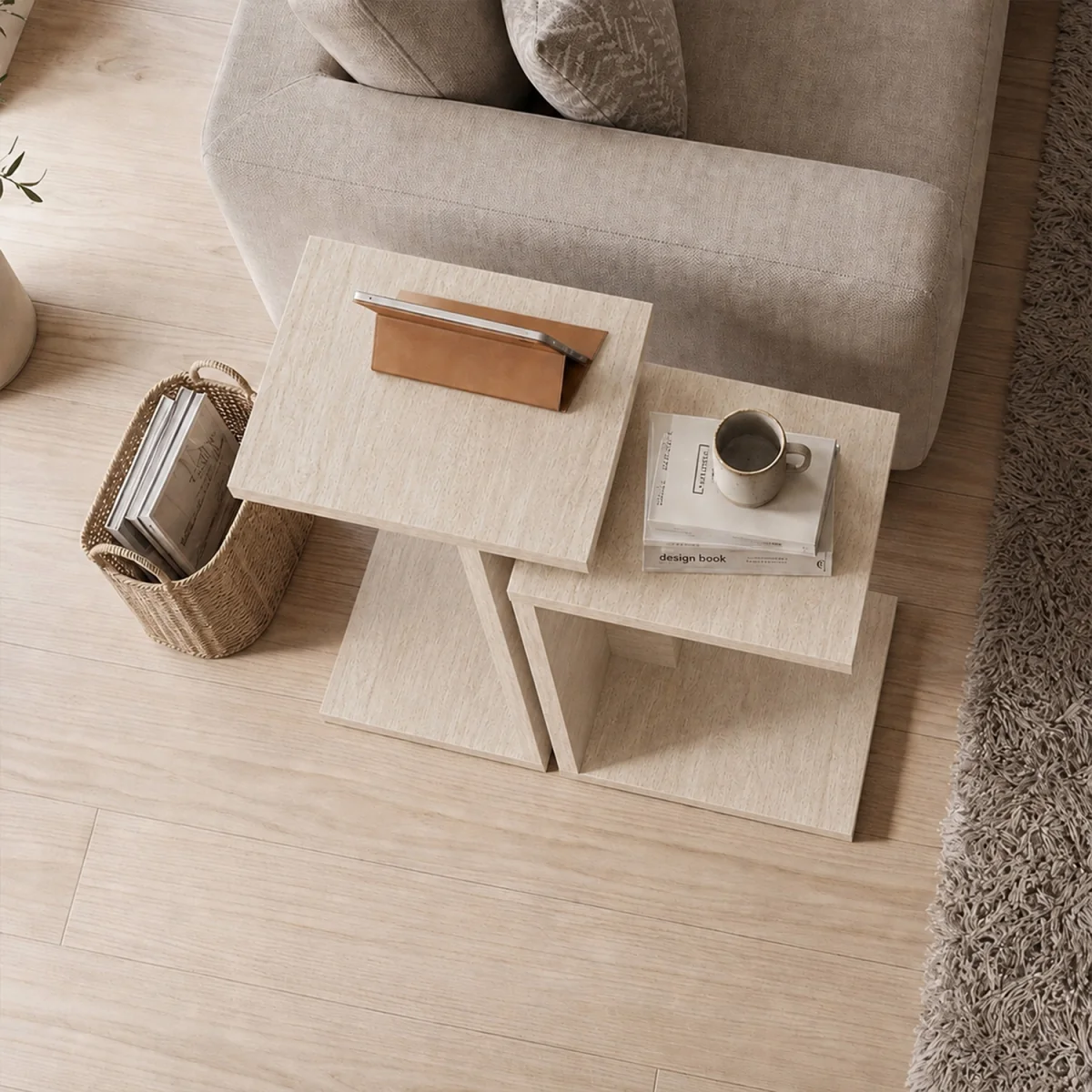 Decortie Nero C Shaped Side Table Set of 2 - Travertine – image 5