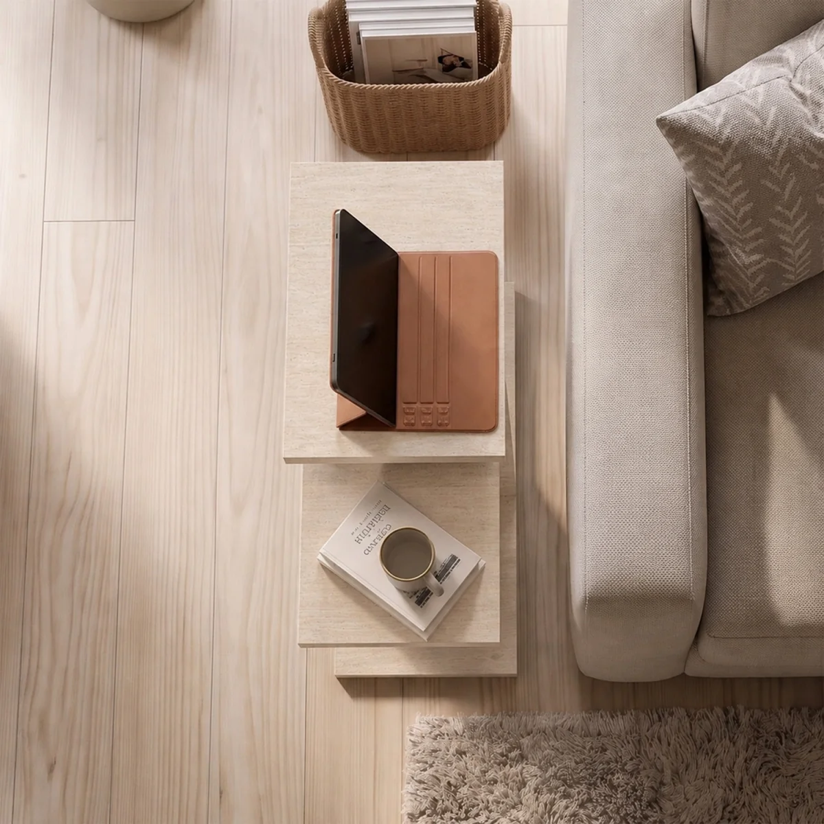 Decortie Nero C Shaped Side Table Set of 2 - Travertine – image 6