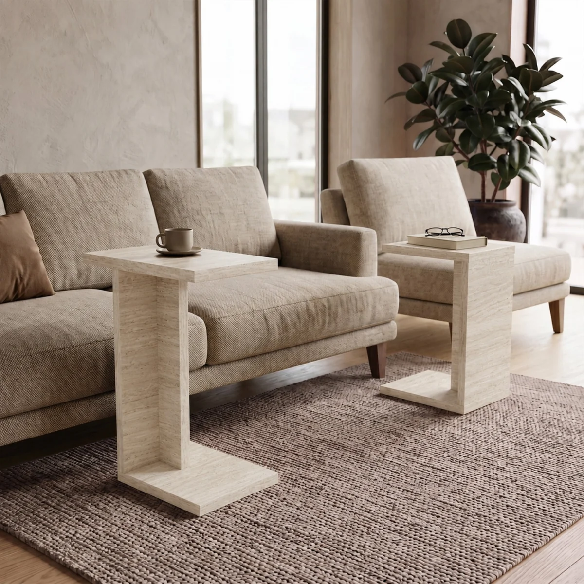 Decortie Nero C Shaped Side Table Set of 2 - Travertine – image 7