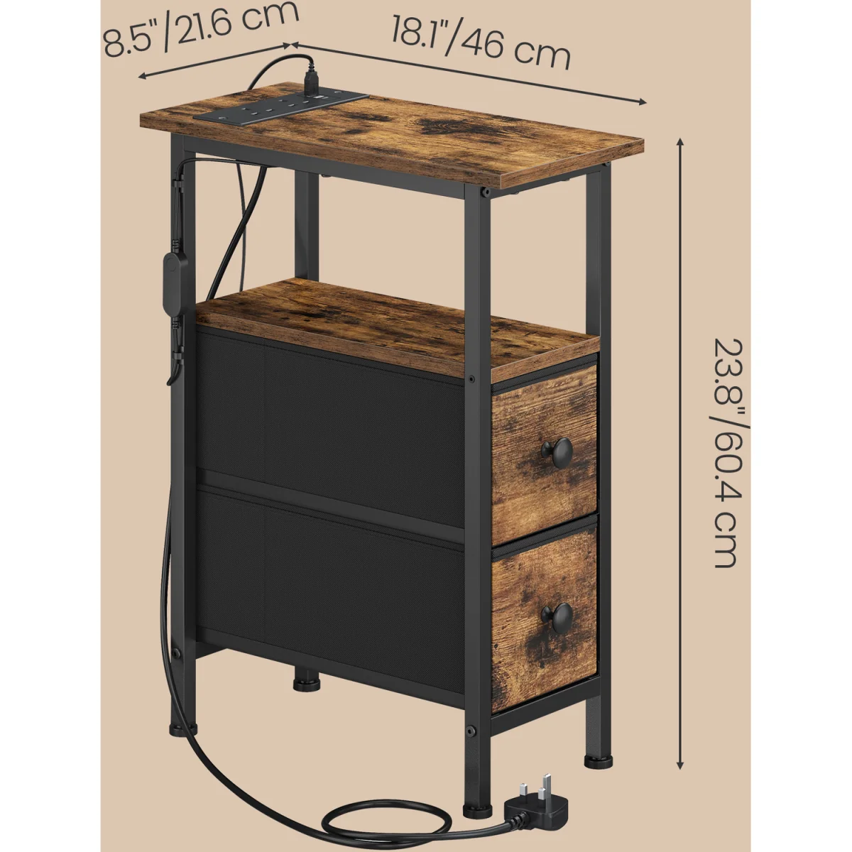 Side End Table with Charging Station,Brown - Brown – image 3