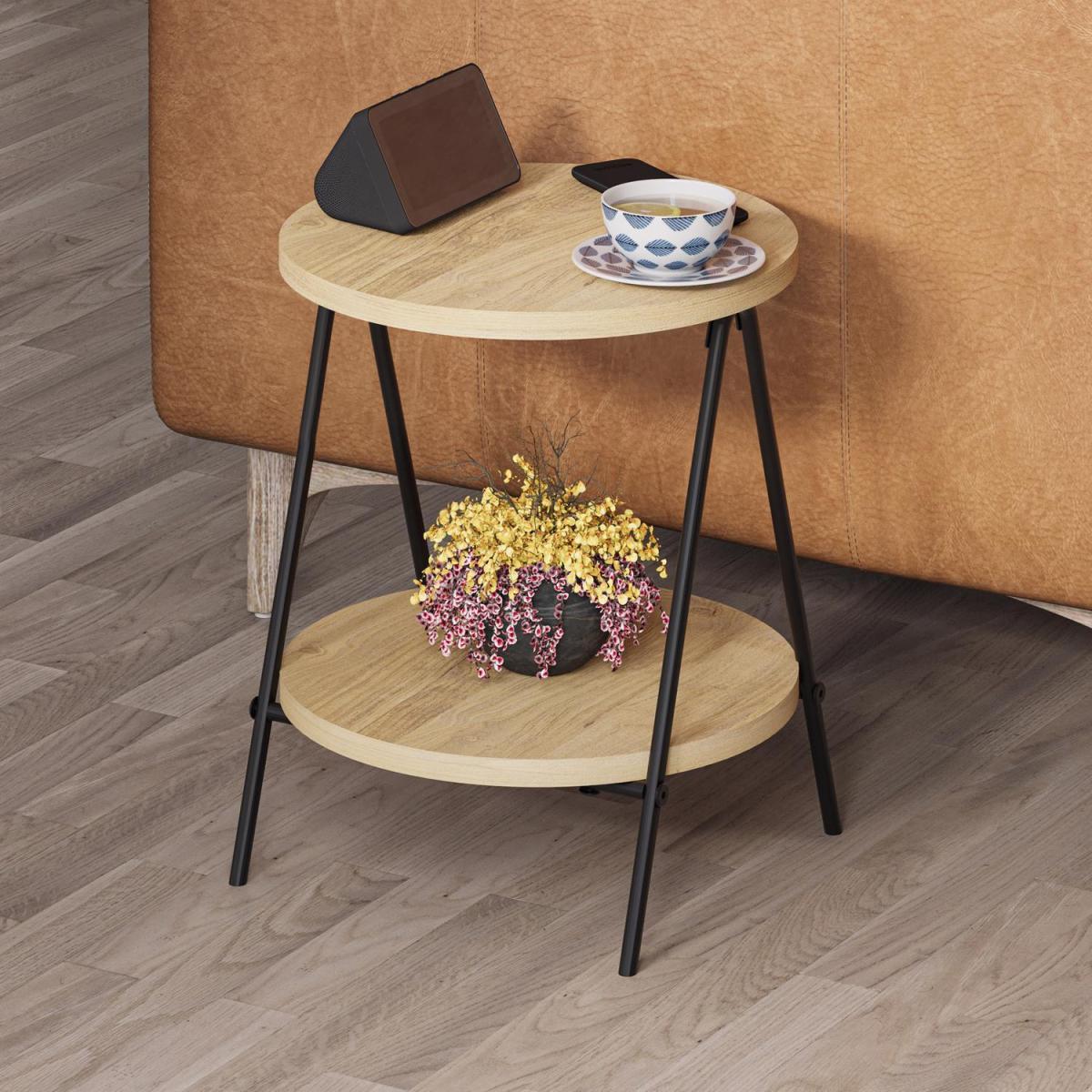 FWStyle Small Round 2 Tier Side Table Scratch Resistant - Natural Oak