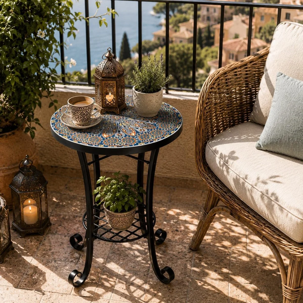 Cairo Mosaic Plant Stand Side Table - Multi Color frame with mosaic tile seat – image 2