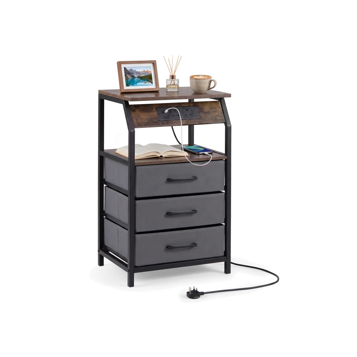 Costway 77cm Tall Nightstand with USB Port Type-C Port with Storage Shelf - Brown – image 1