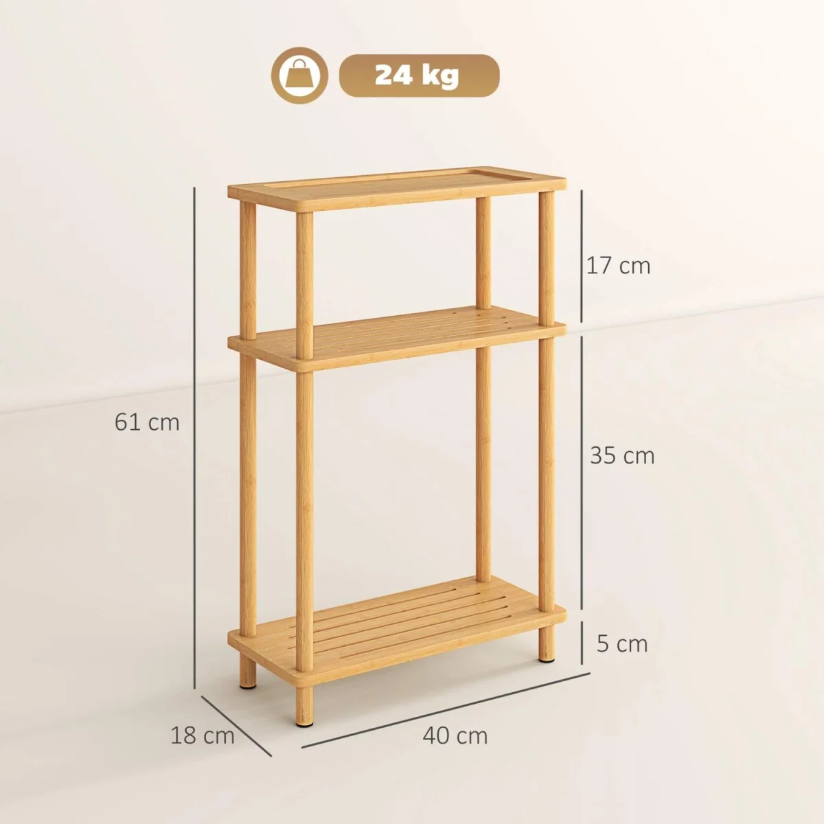 Neliyo Bamboo 3-Tier Slim Side Table - Natural Finish, Nordic Style – image 4