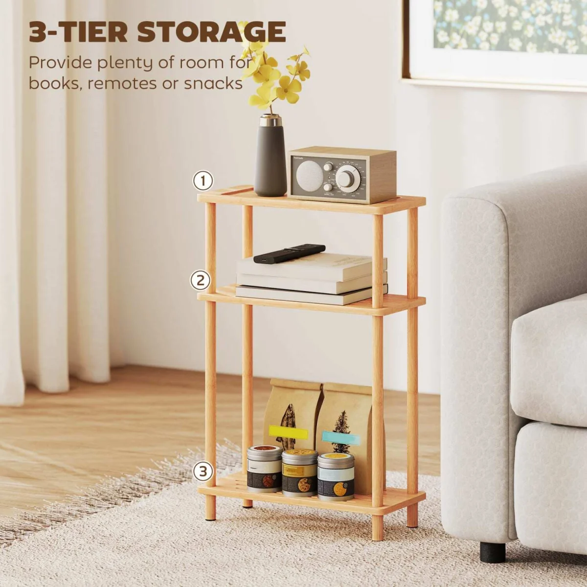Neliyo Bamboo 3-Tier Slim Side Table - Natural Finish, Nordic Style – image 5