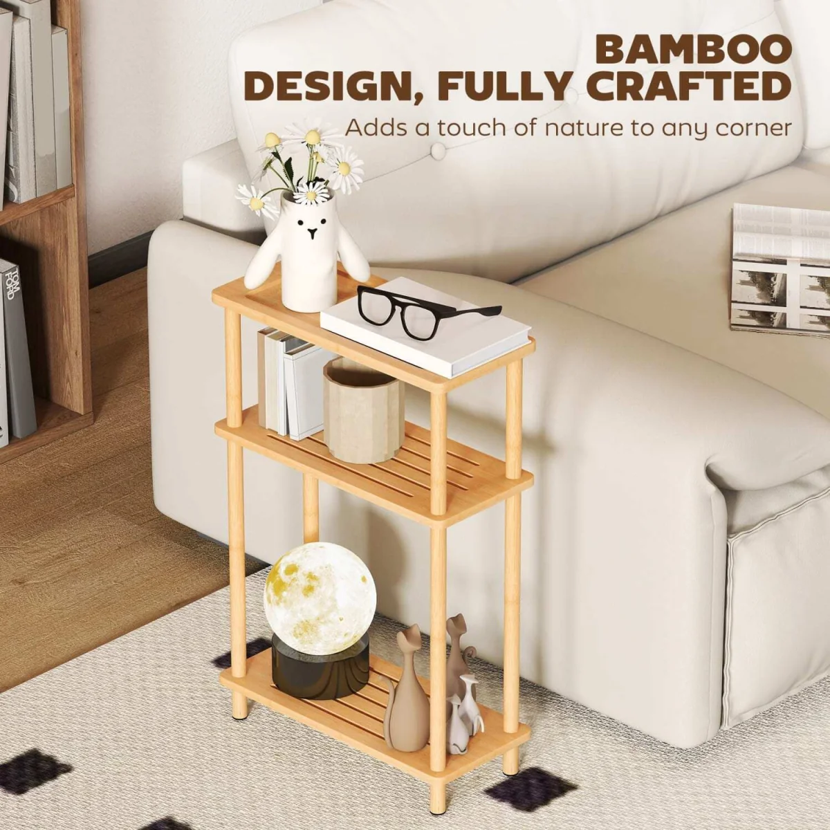 Neliyo Bamboo 3-Tier Slim Side Table - Natural Finish, Nordic Style – image 6