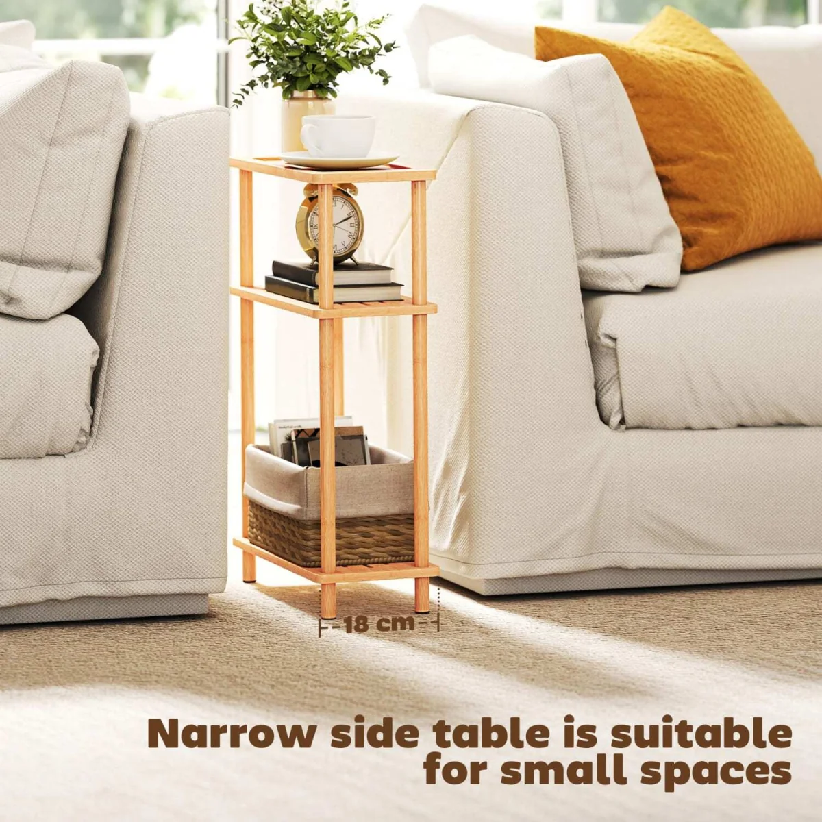 Neliyo Bamboo 3-Tier Slim Side Table - Natural Finish, Nordic Style – image 7