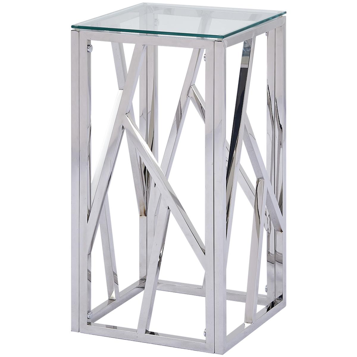 Side Table - Roma Chrome Metal Glass-Top Telephone End Table - Chrome – image 2