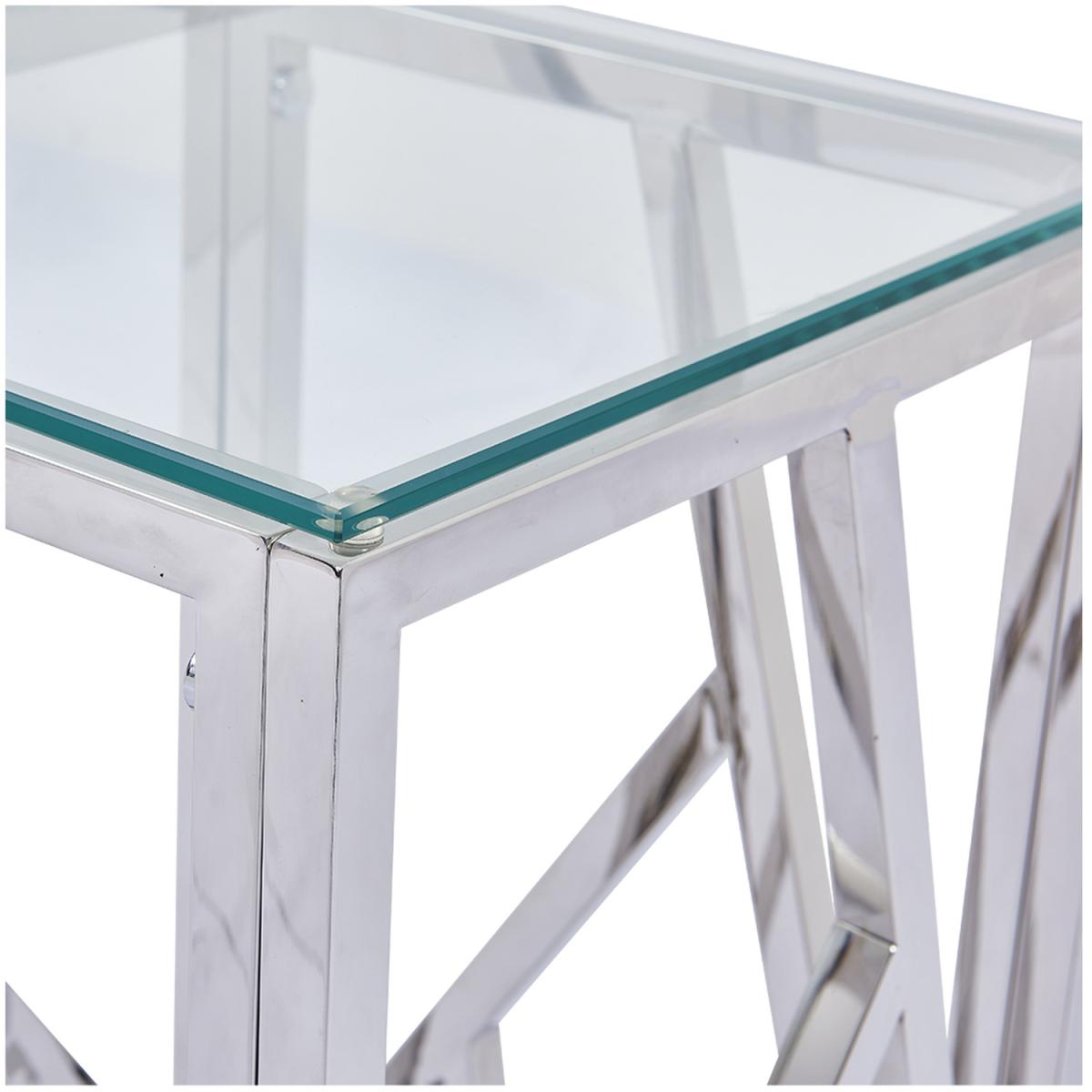 Side Table - Roma Chrome Metal Glass-Top Telephone End Table - Chrome – image 3