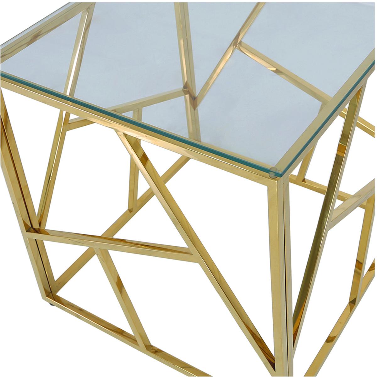 Side Table - Roma Gold Metal Glass Top Lamp End Table - Gold – image 3