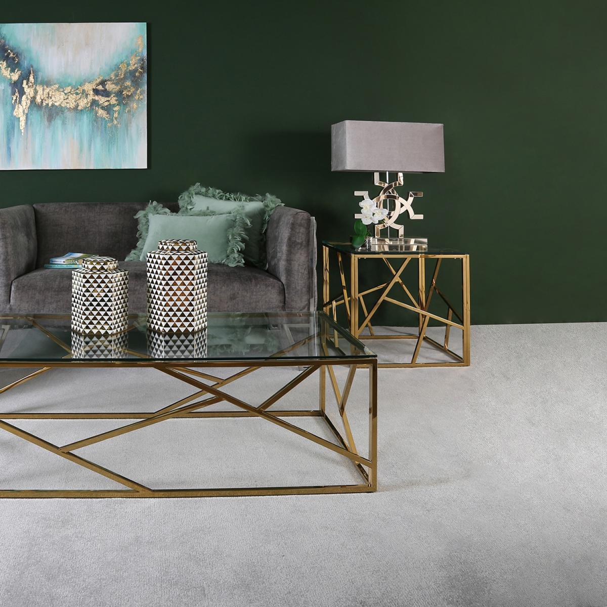Side Table - Roma Gold Metal Glass Top Lamp End Table - Gold – image 5