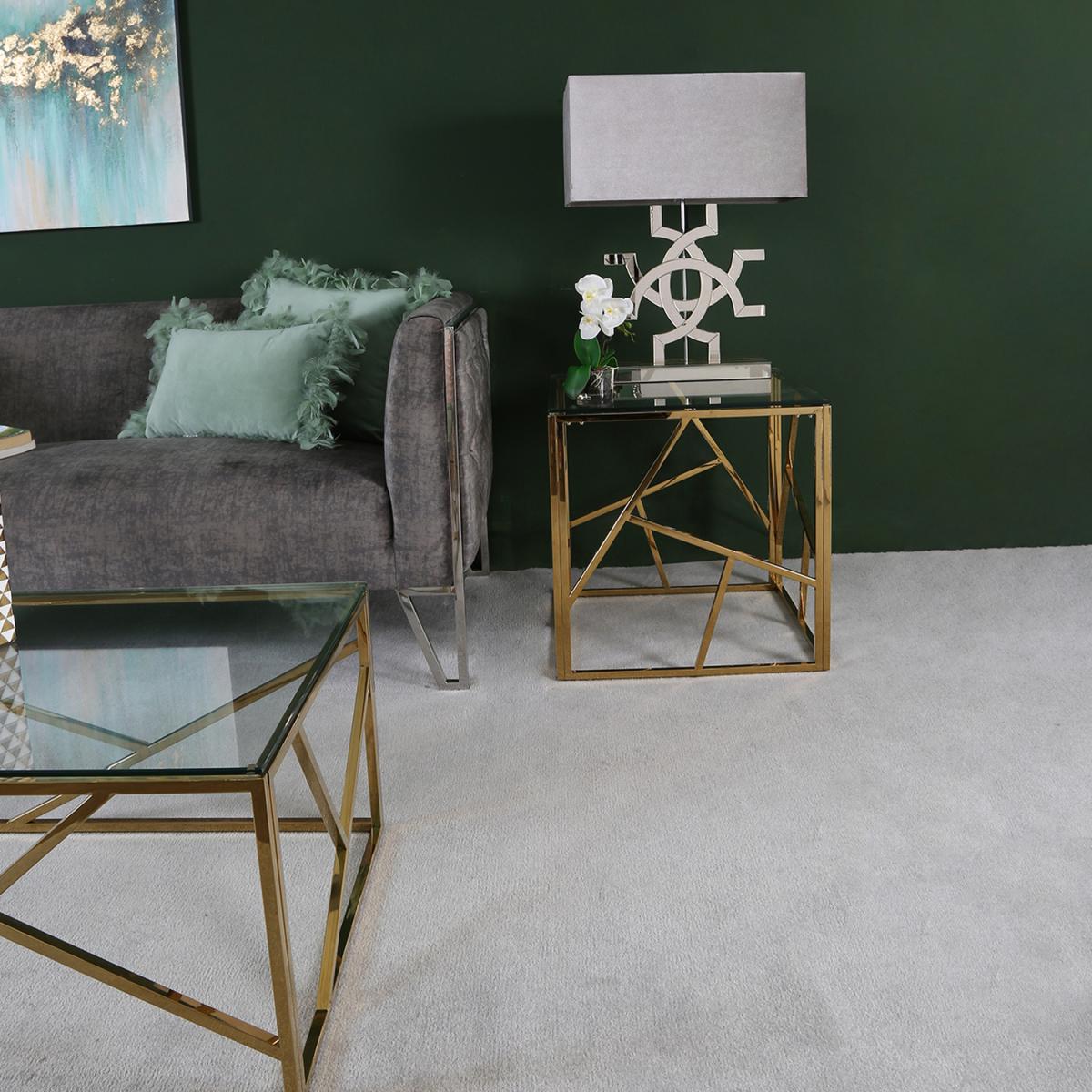 Side Table - Roma Gold Metal Glass Top Lamp End Table - Gold – image 6