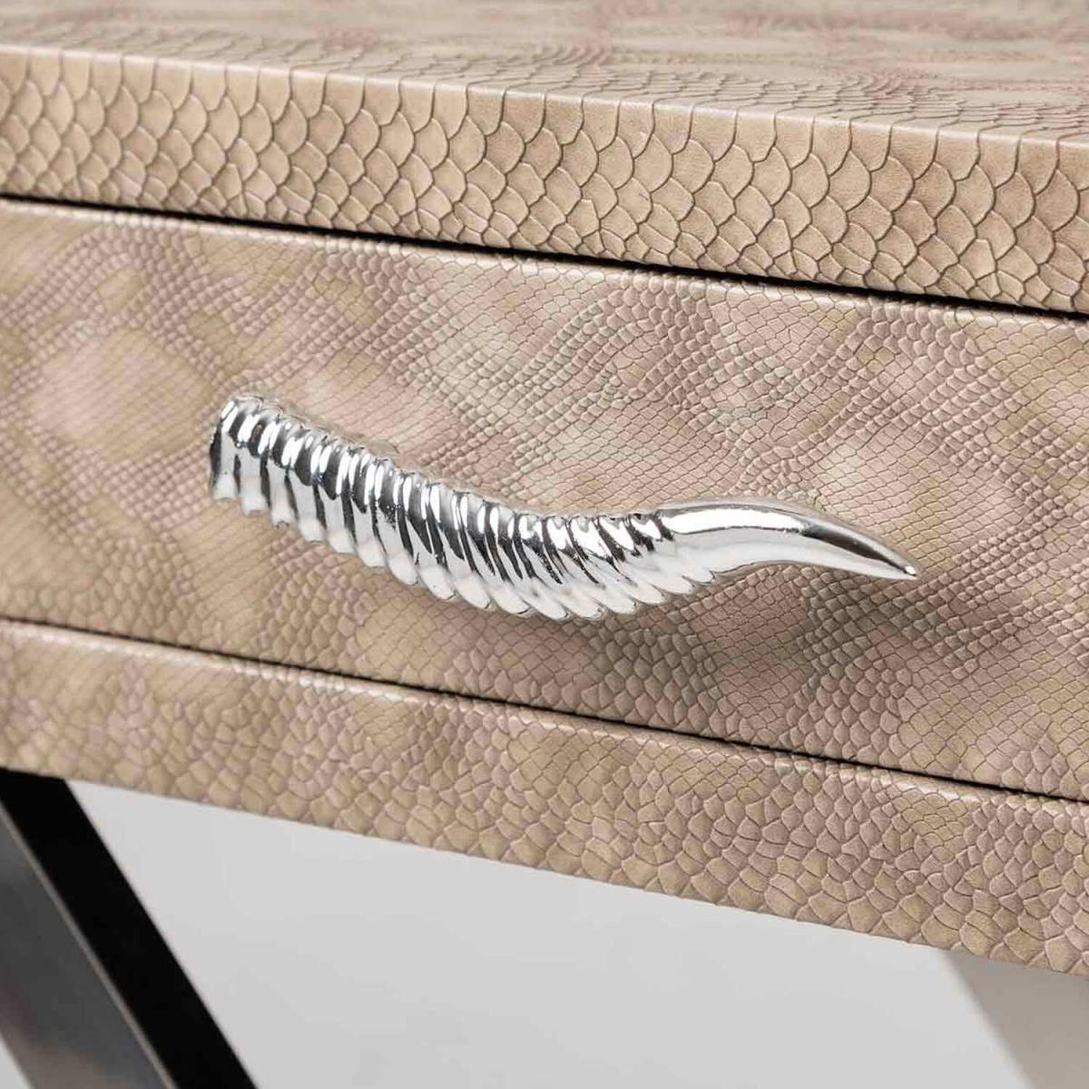 Taupe Faux Snake Leather End Table, Sofa Side Table - Taupe – image 2