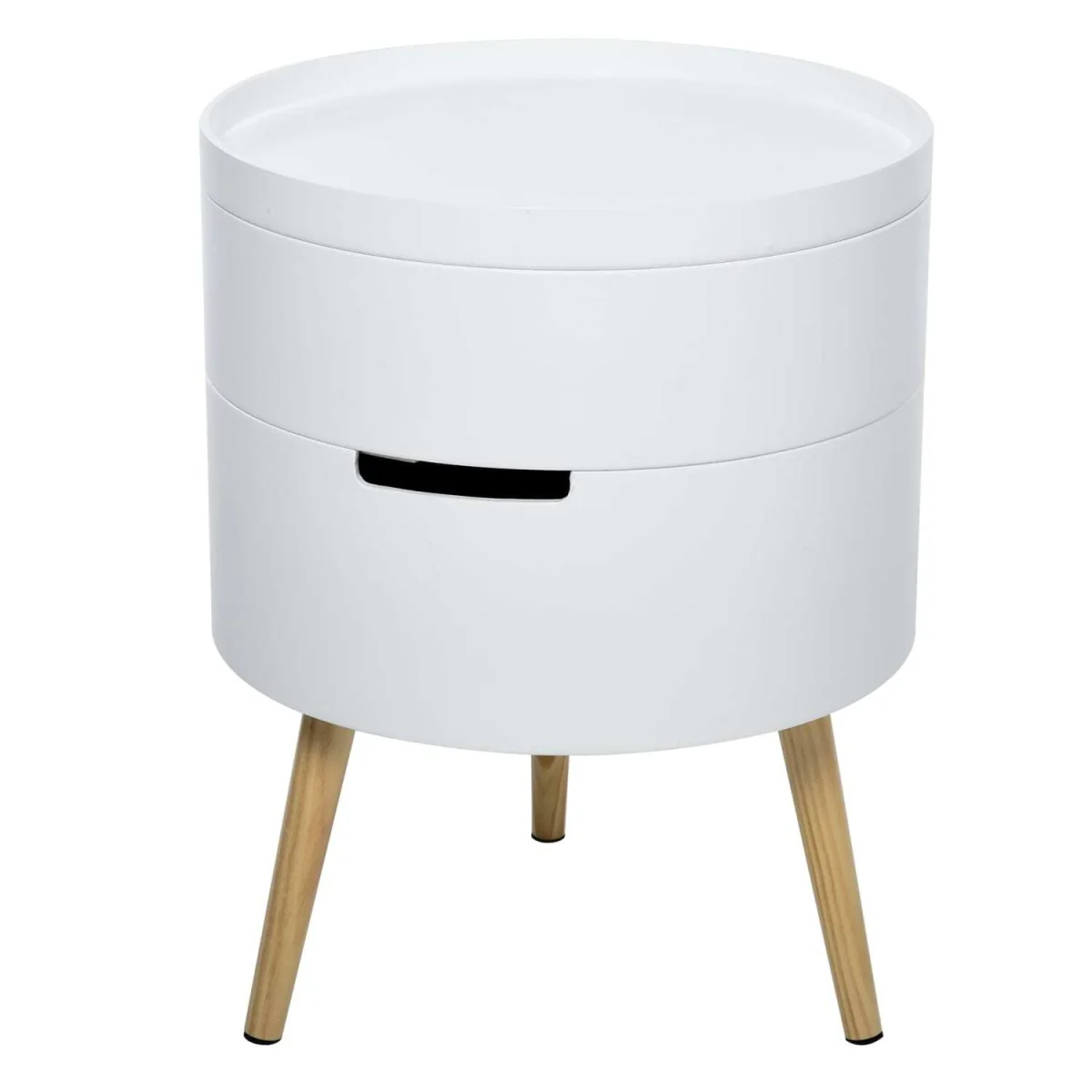 Rivizi Round 3-Tier End Table with Hidden Storage, White and Natural Finish – image 3