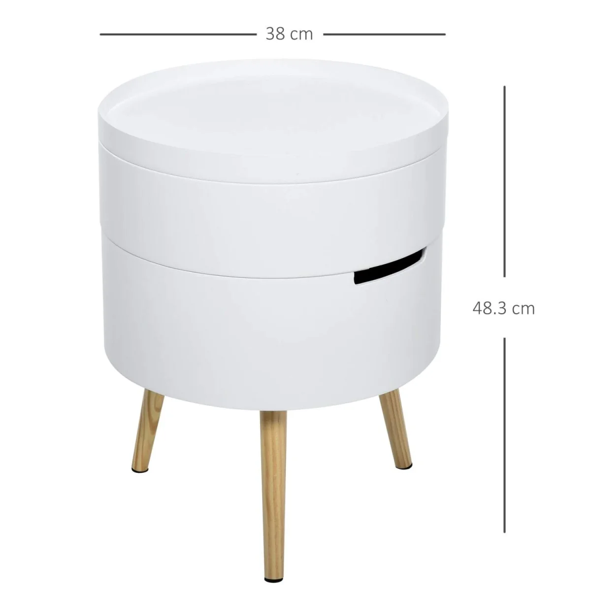 Rivizi Round 3-Tier End Table with Hidden Storage, White and Natural Finish – image 4