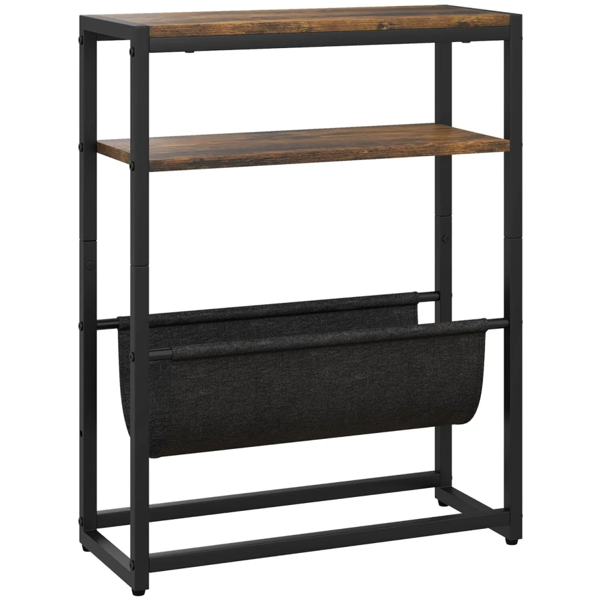 Sanami Rustic Brown Narrow Side Table with 3-Tier Storage and Magazine Slot – image 3