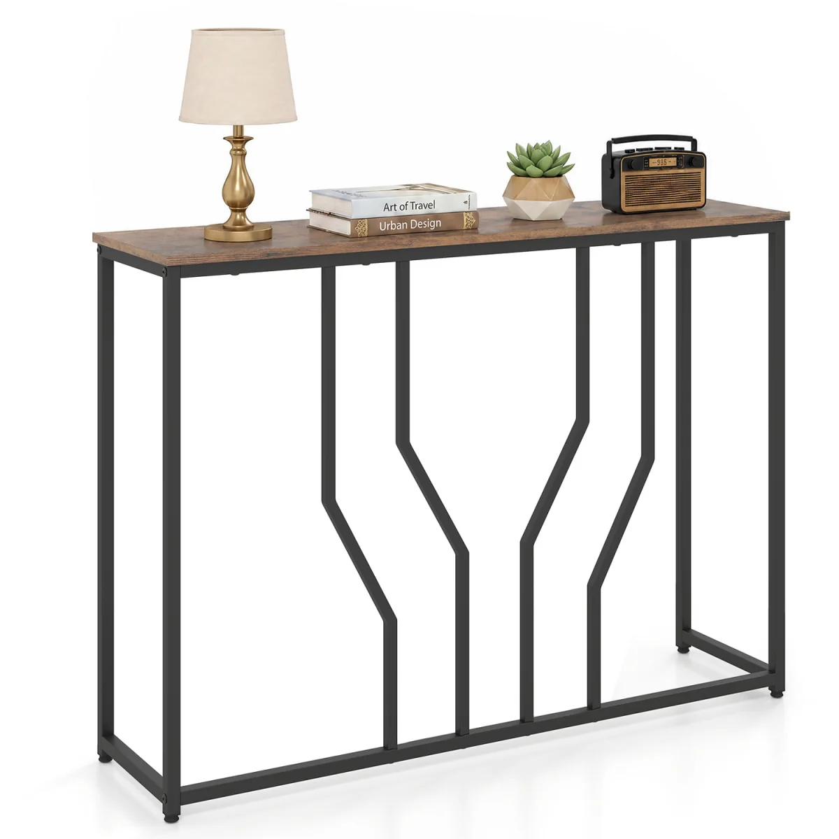 Costway Console Table Wooden Grain Narrow Sofa Side Table - Brown – image 2