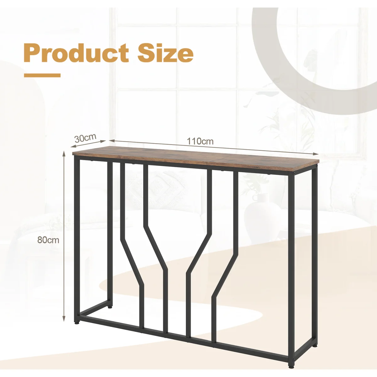 Costway Console Table Wooden Grain Narrow Sofa Side Table - Brown – image 3